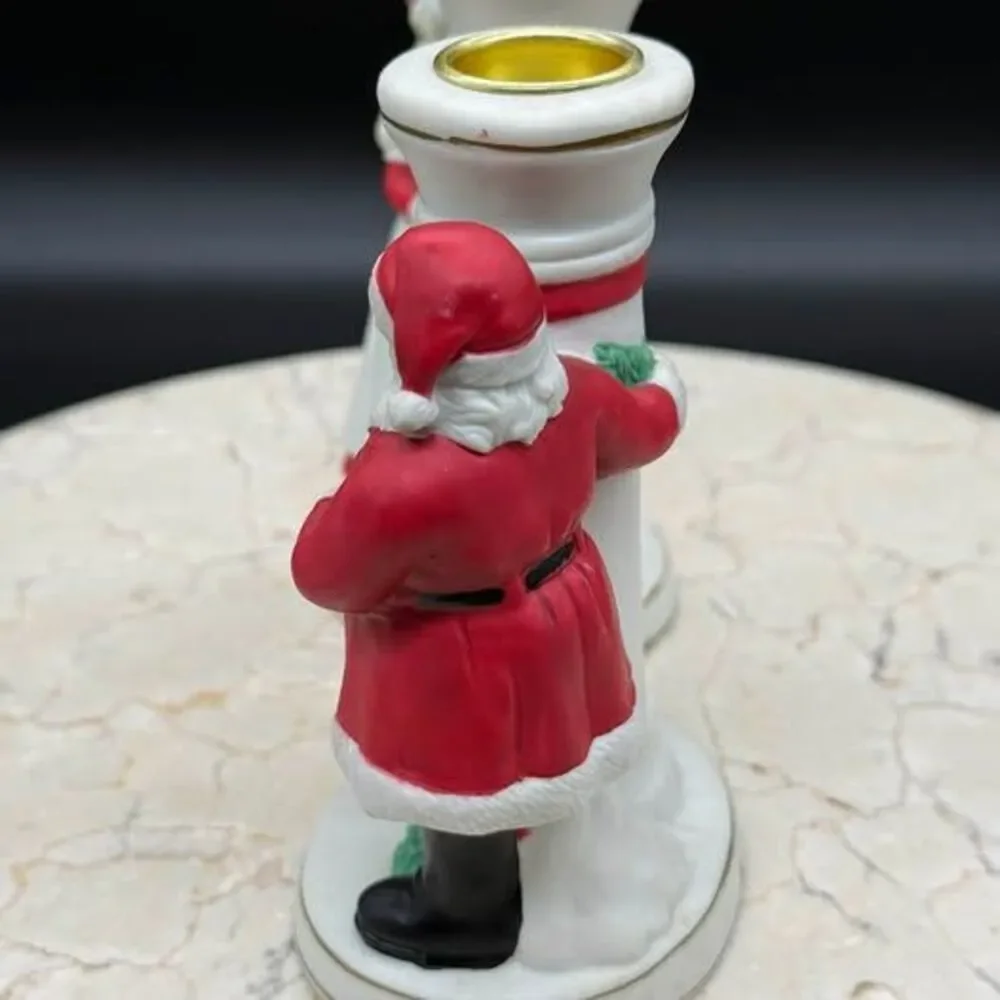 Vintage Hand-painted Santa and Mrs. Claus Christmas Candle Holders 4” Tall